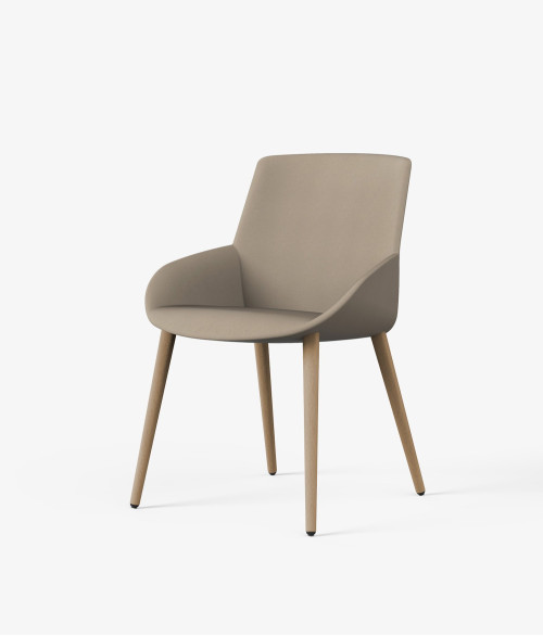 Silla patas madera tapizada noom 50 perspectiva beige