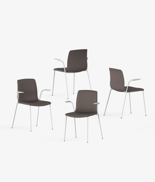 silla blanca tapizado marron perspectiva 2