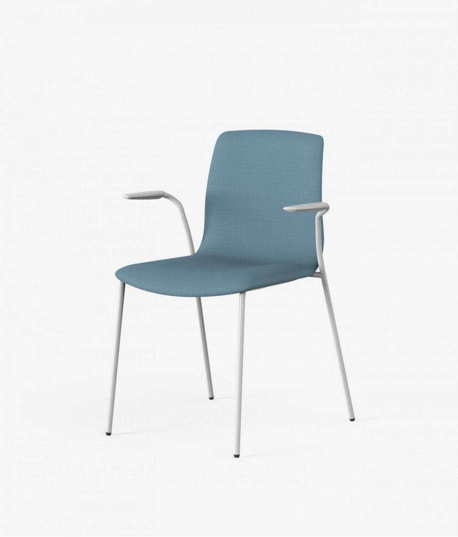 silla blanca tapizado azul perspectiva