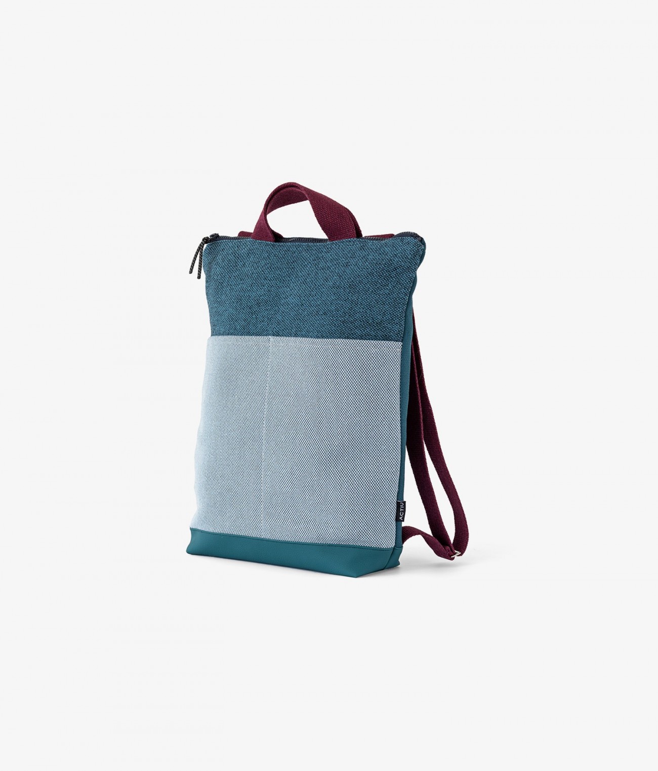 Tote bag azul artesanal con tejidos recuperados ➤ Tienda online ACTIU ©