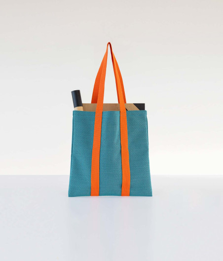 tote bag azul y naranja planos