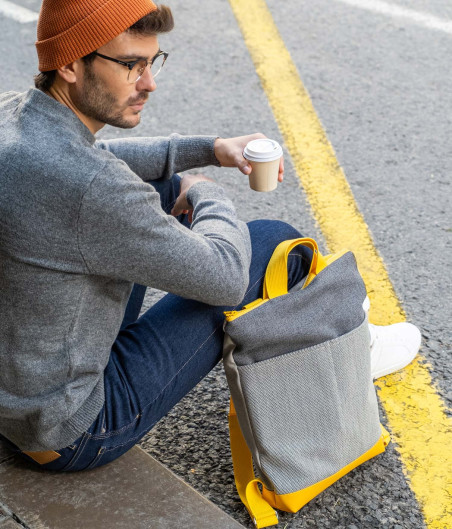 Mochila Artesanal Slim Gris y Amarillo ➤Tienda online ACTIU©