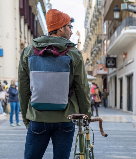 Mochila Artesanal Slim Azul y Granate ➤ Tienda online ACTIU©